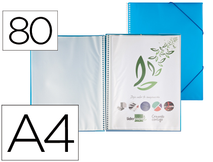 Carpeta con 80 fundas con espiral Liderpapel A4 polipropileno azul